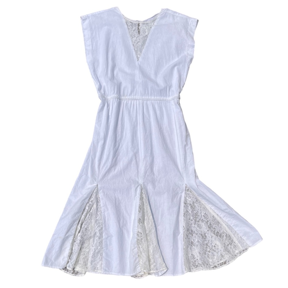 Vintage Linen and Lace White Midi Fit and Flare Dress Sz Small